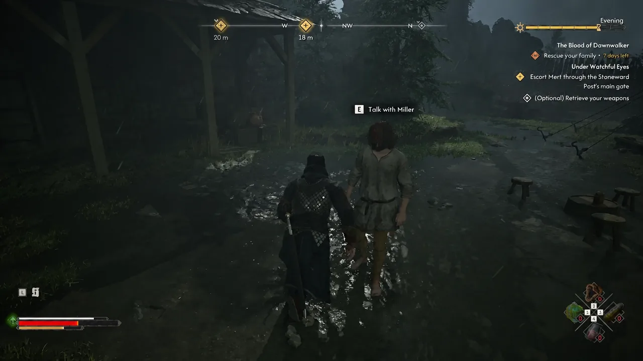 On-screen prompt reading Talk with Miller during the escort through Stoneward Post