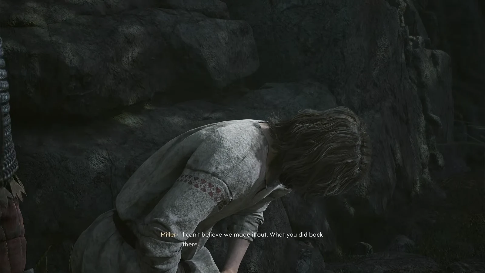 Mert crouched against rocks after the escape, saying he can't believe they made it out