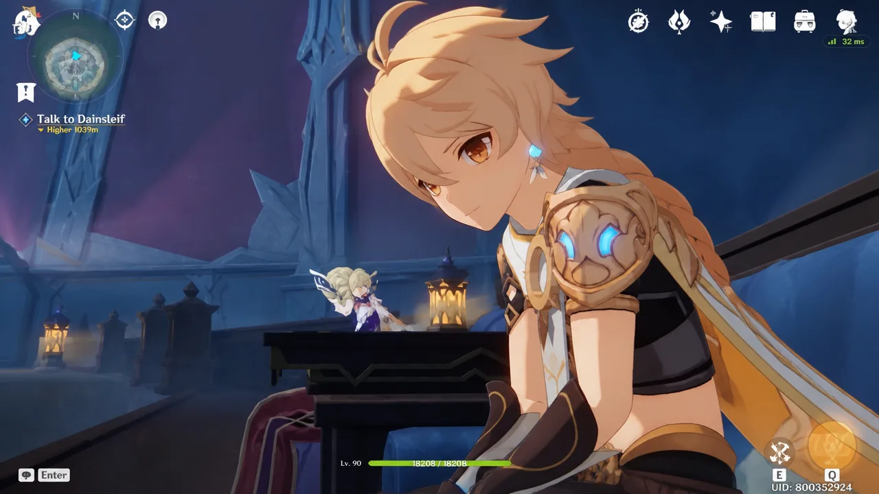 The Traveler walks toward Dainsleif with the Talk to Dainsleif quest objective on screen