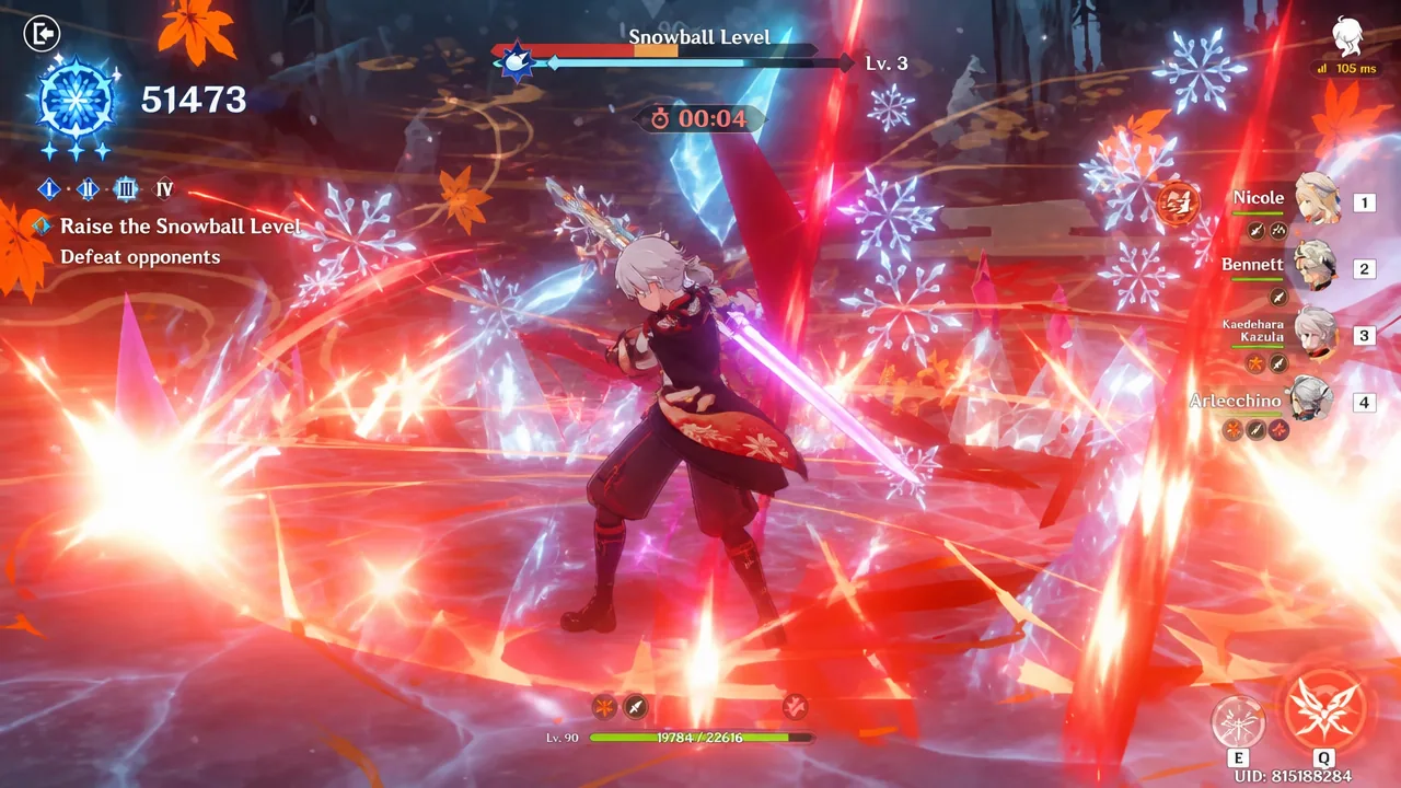 Snowball Level objective displayed on screen while the player attacks opponents