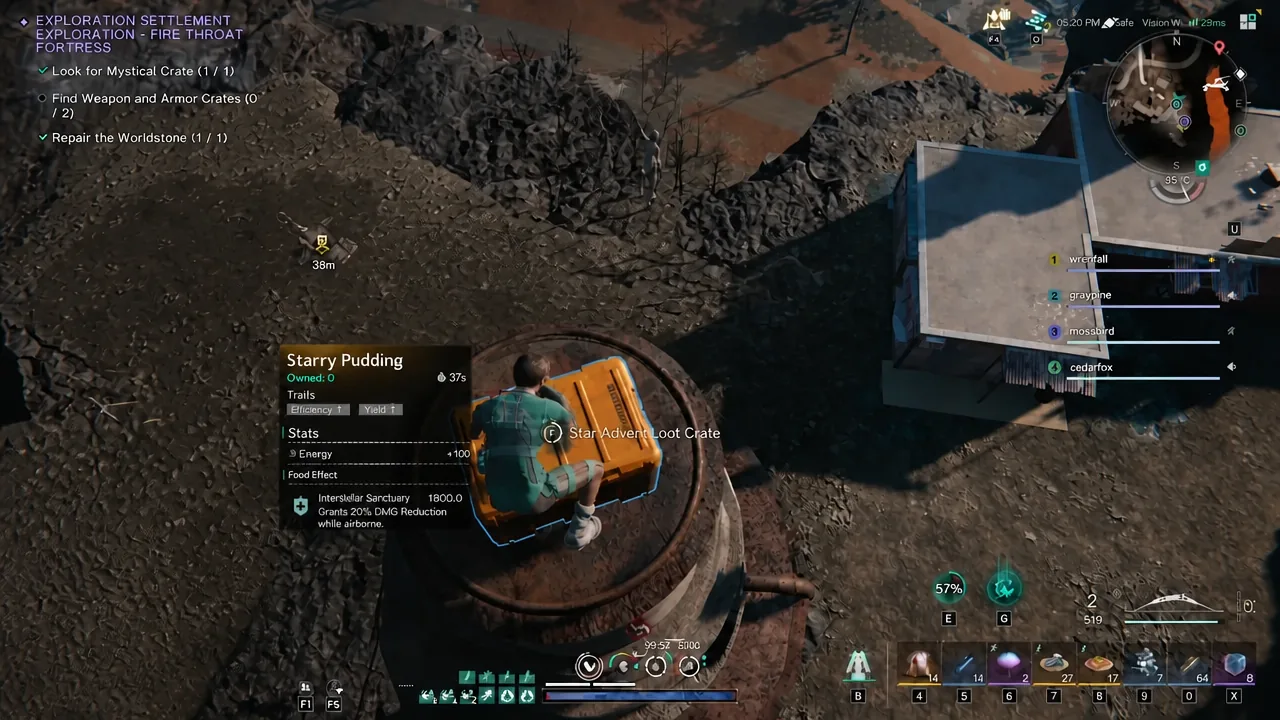 Player interacting with a highlighted Star Advent Loot Crate with the Starry Pudding tooltip open
