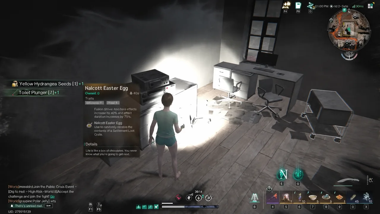 Nalcott Easter Egg tooltip open in the loot window showing its traits