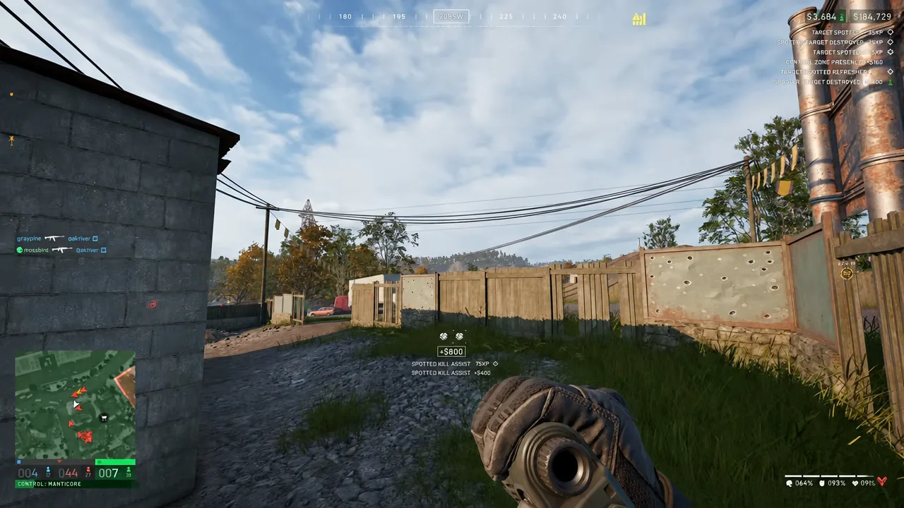 WARDOGS gameplay HUD showing a Spotted Kill Assist payout after a marked target was destroyed