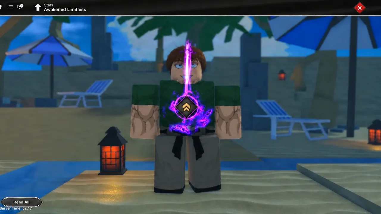 Stats screen showing the Awakened Limitless icon with the awakening effect active on the character