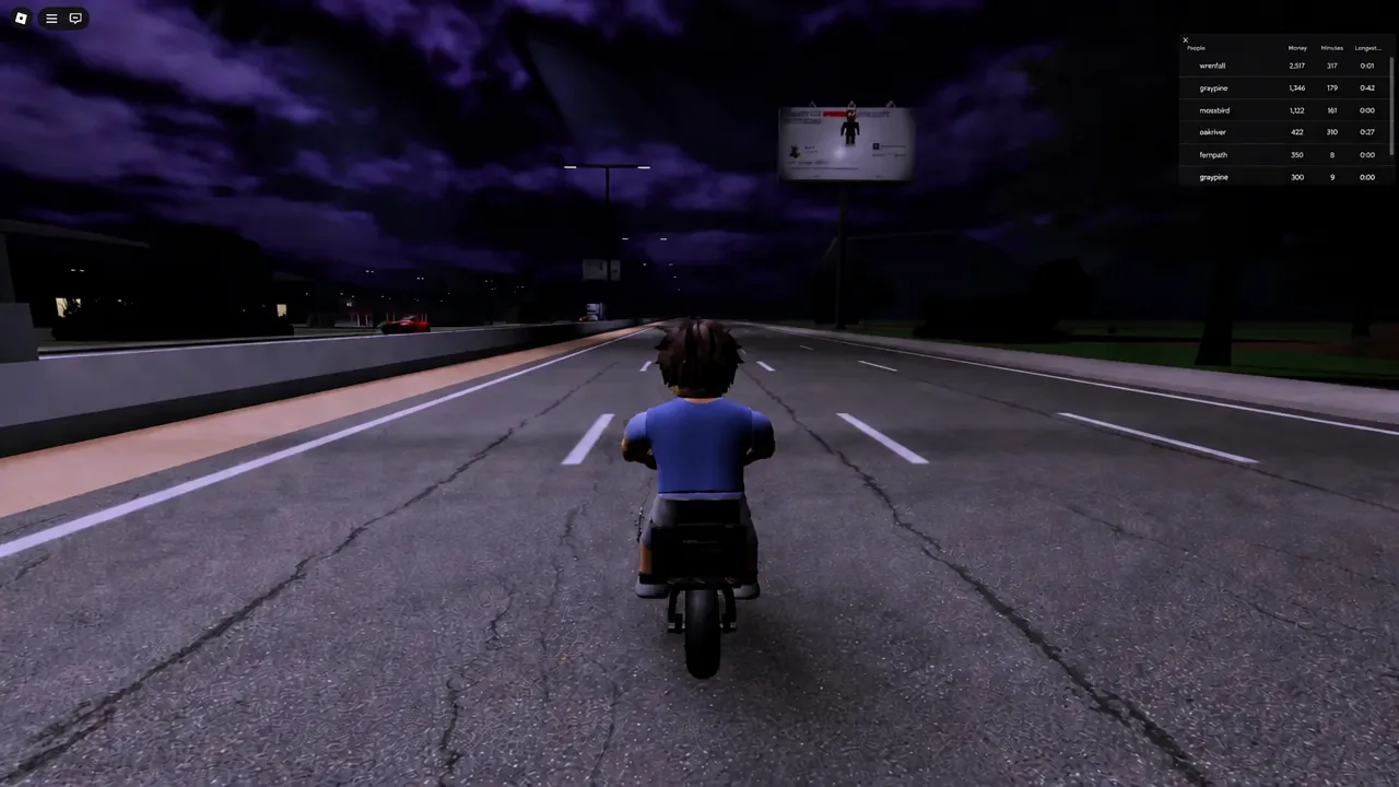 Rider on a motorcycle heading down an open highway with the leaderboard in the corner
