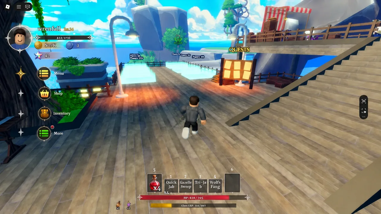 Player avatar walking through the Dungeon Lootr hub toward the Quests board