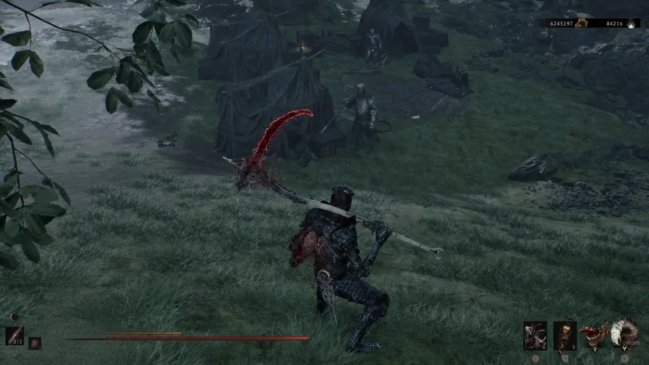 Sariel spinning the Clockwork Scythe through a group of enemies with damage numbers on screen