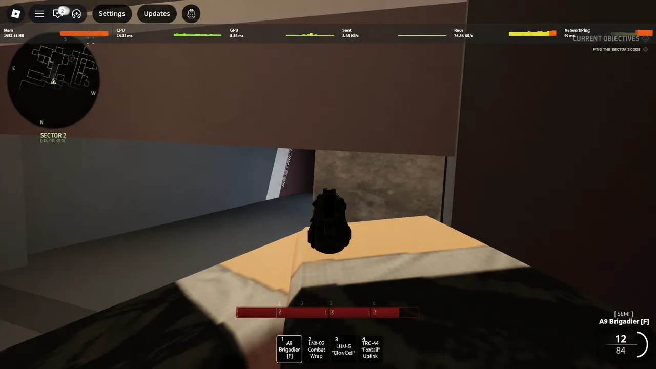 Aiming the equipped pistol at armed enemies inside Sector 2