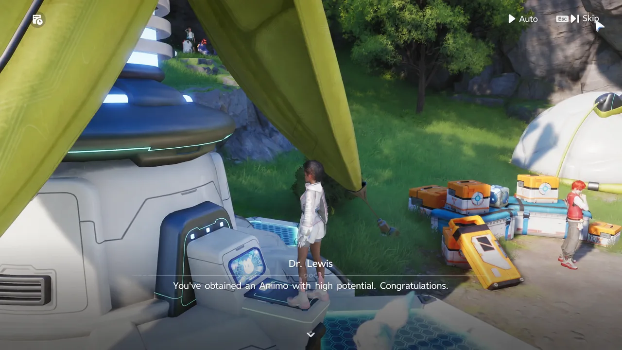 Dr. Lewis dialogue beside the console noting an Aniimo with high potential