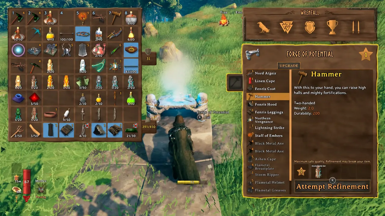 Forge of Potential interface with a Hammer in the slot and Attempt Refinement running