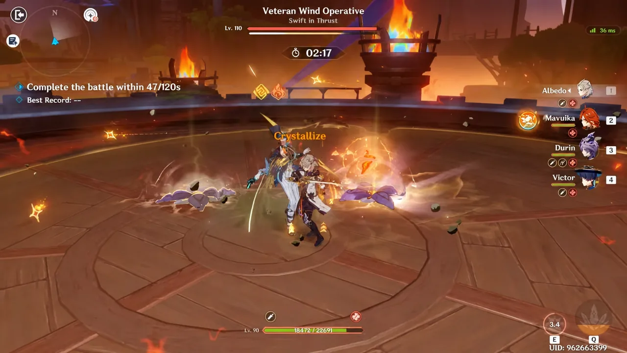 Crystallize reaction triggering on the level 110 Veteran Wind Operative during the second Dire battle