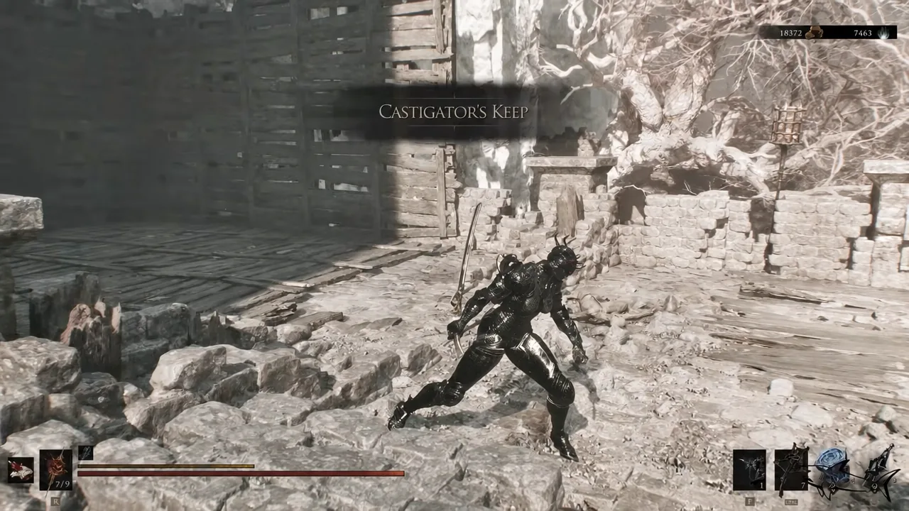 Castigator's Keep location banner on screen near the hidden lever wall