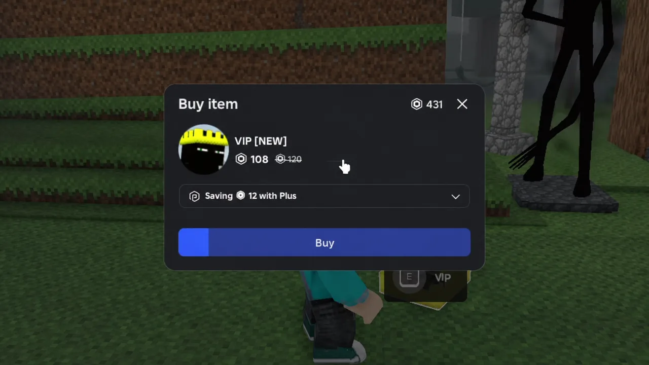 Roblox Buy item dialog for the VIP [NEW] gamepass with the Buy button highlighted