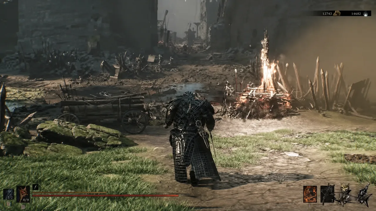 The Harbinger approaches the lit campfire at Vlas's camp where the letter is left behind.