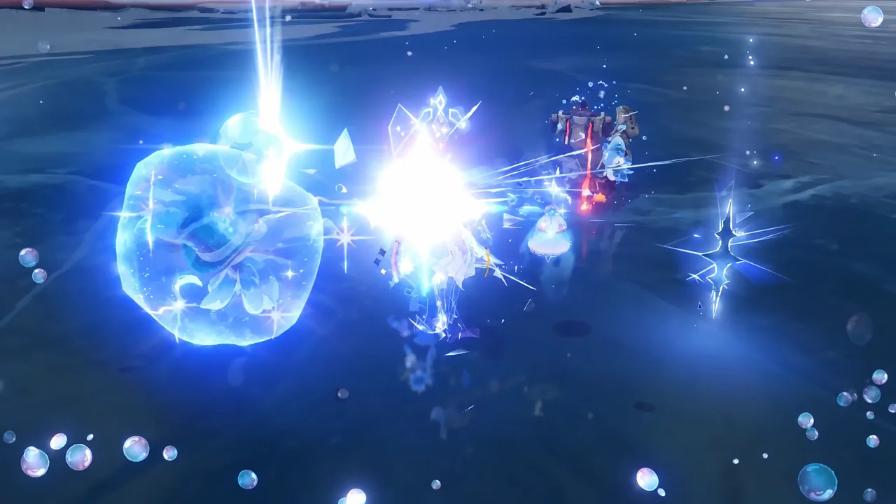 Catalyst attack connecting with a group of enemies during a Vodyanitsa combat rotation