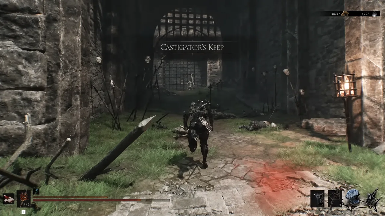 Castigator's Keep area name appearing on screen as the player approaches the gate