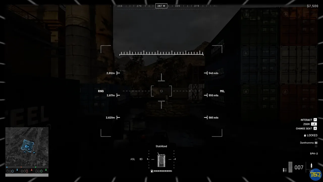 Stabilized SPH-2 gun sight with mil markings centered on a distant target