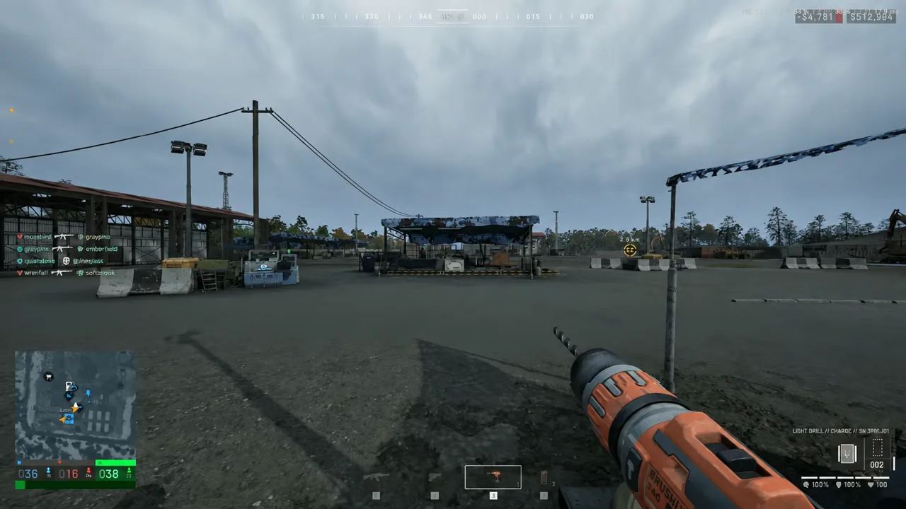 Light Drill selected in the weapon slot as the player aims it while on foot