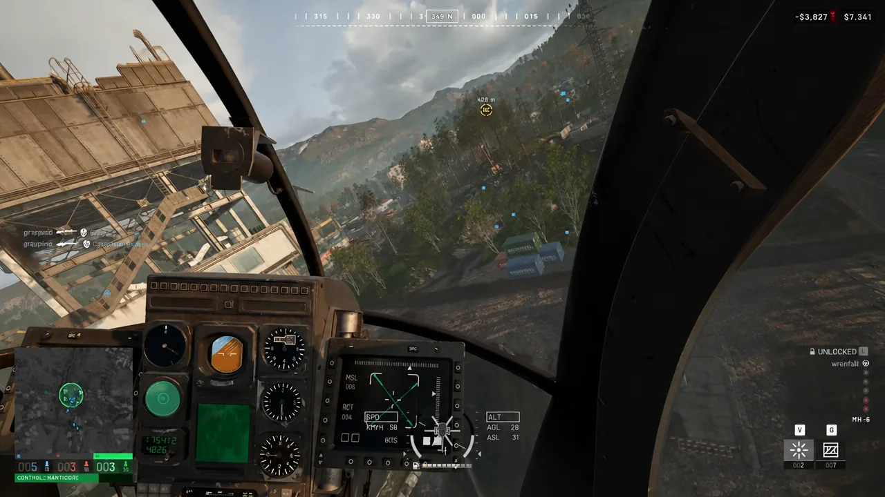 Yellow objective marker highlighted on the helicopter HUD while flying toward the drop point