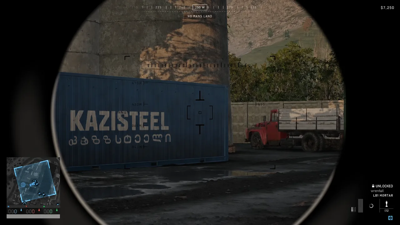 A mortar round detonates against a silo sitting beside the intended impact point