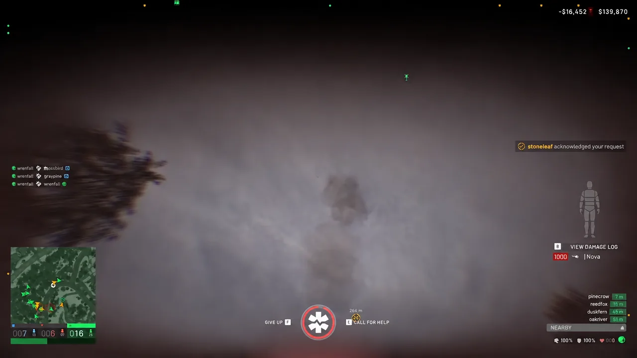 Downed player waiting for a revive with the CALL FOR HELP prompt on screen
