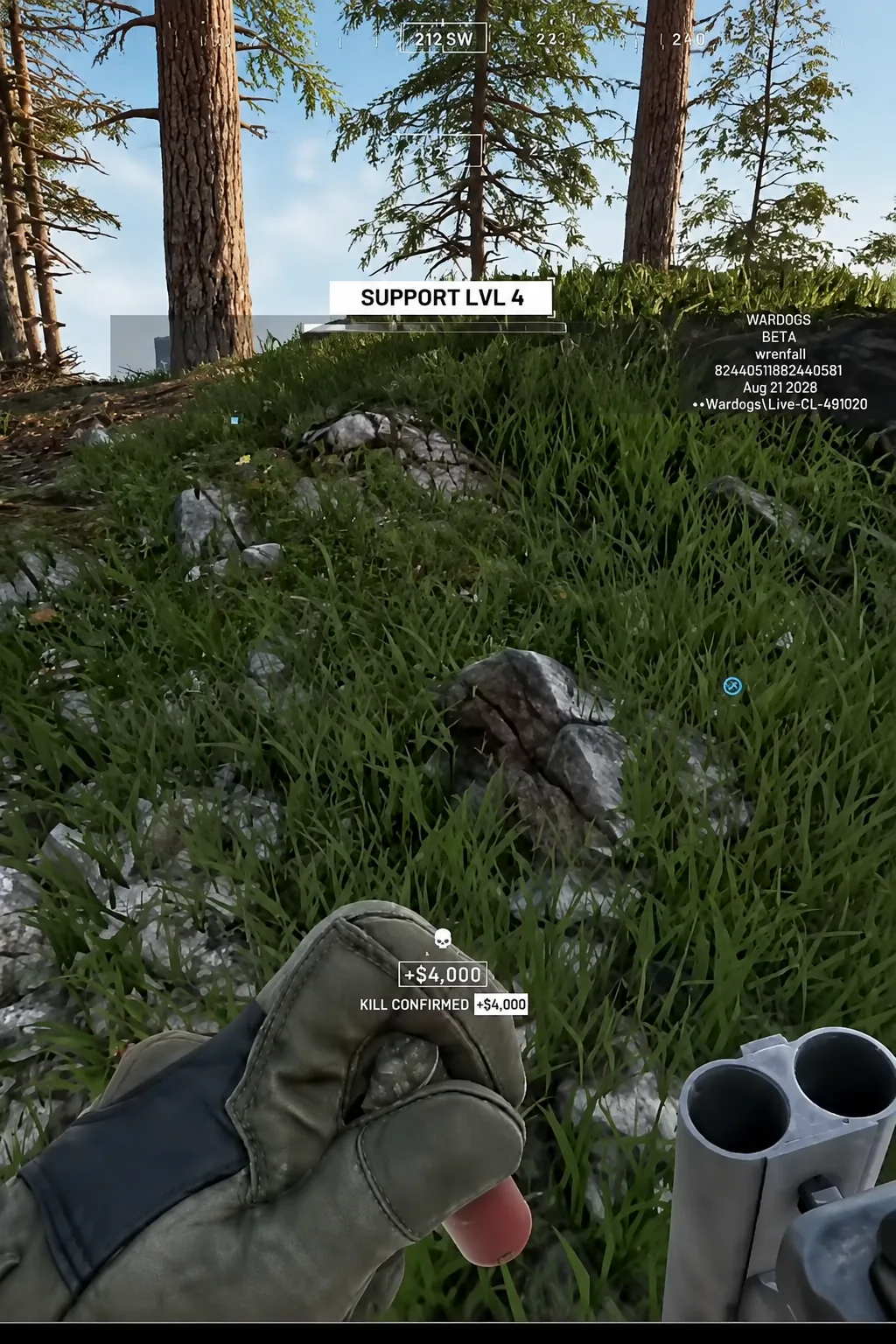 HUD showing Support LVL 4 alongside a confirmed kill awarding $4,000