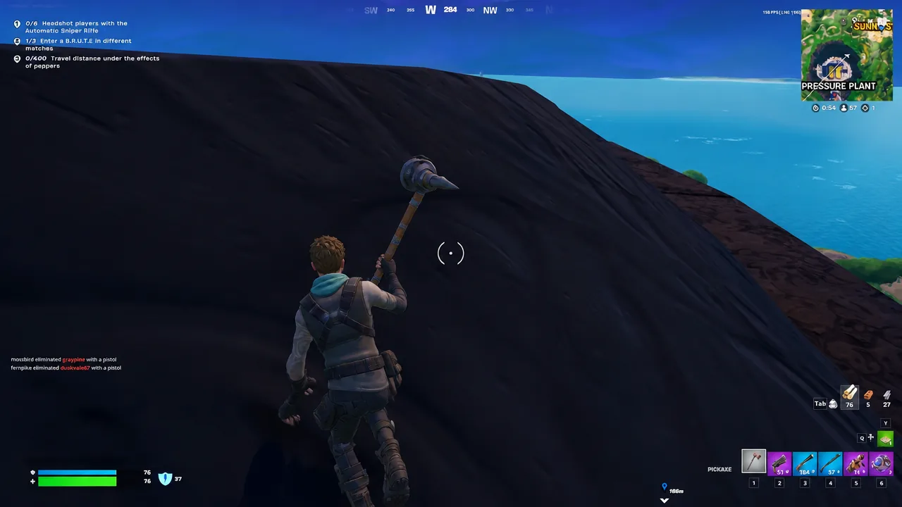 Fortnite match in progress with the player looting and moving between structures