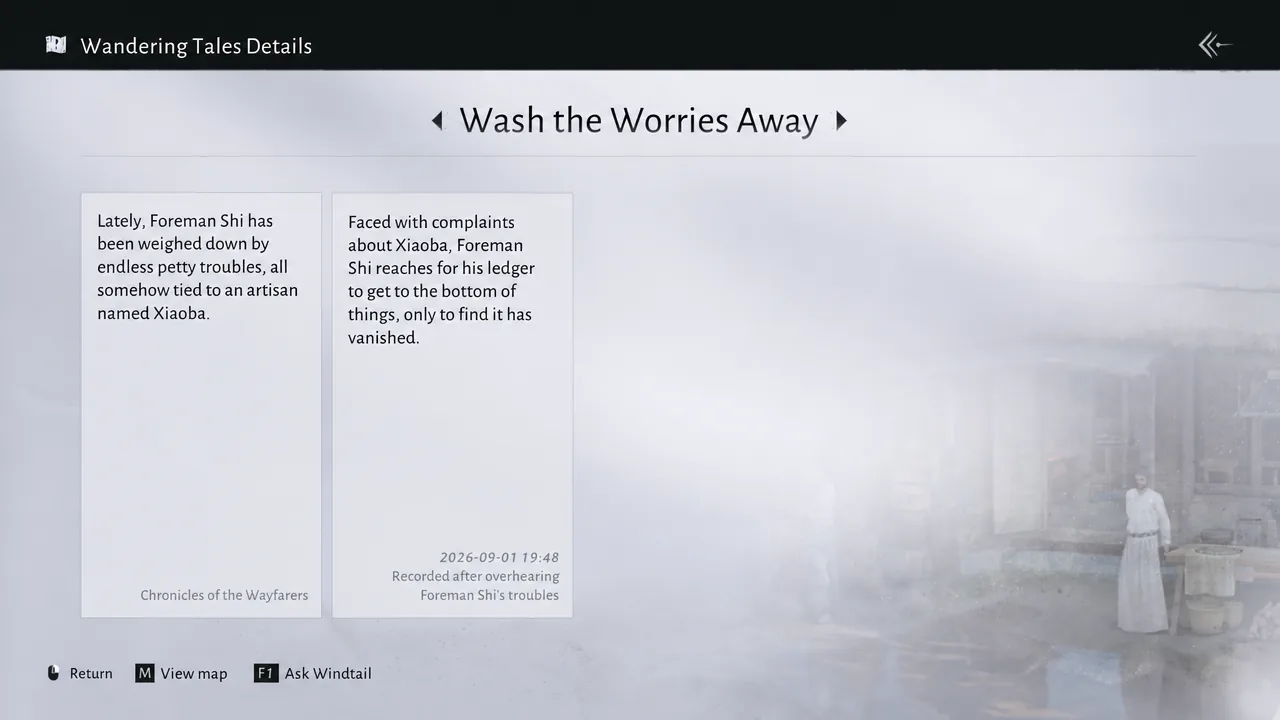 Wash the Worries Away clue unlocked after talking to Foreman Shi at Hundredfold Forge