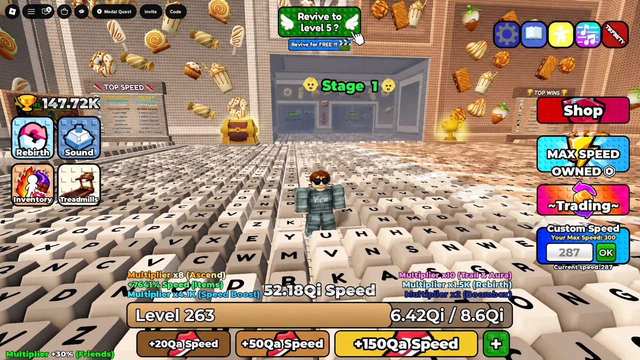 Green Revive to level 5 button highlighted on the Stage 1 screen