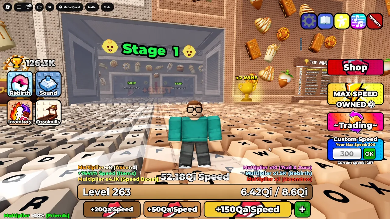 Stage 1 screen with the Custom Speed field set to 300 and the OK button ready