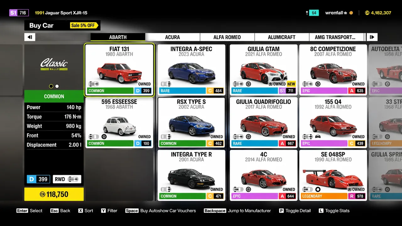 Autoshow Buy Car screen with a vehicle card highlighted before purchase
