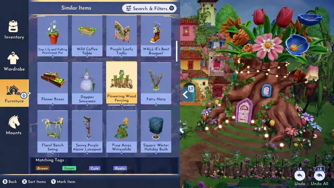 Similar Items list open on Flowering Wood Fencing in the furniture browser