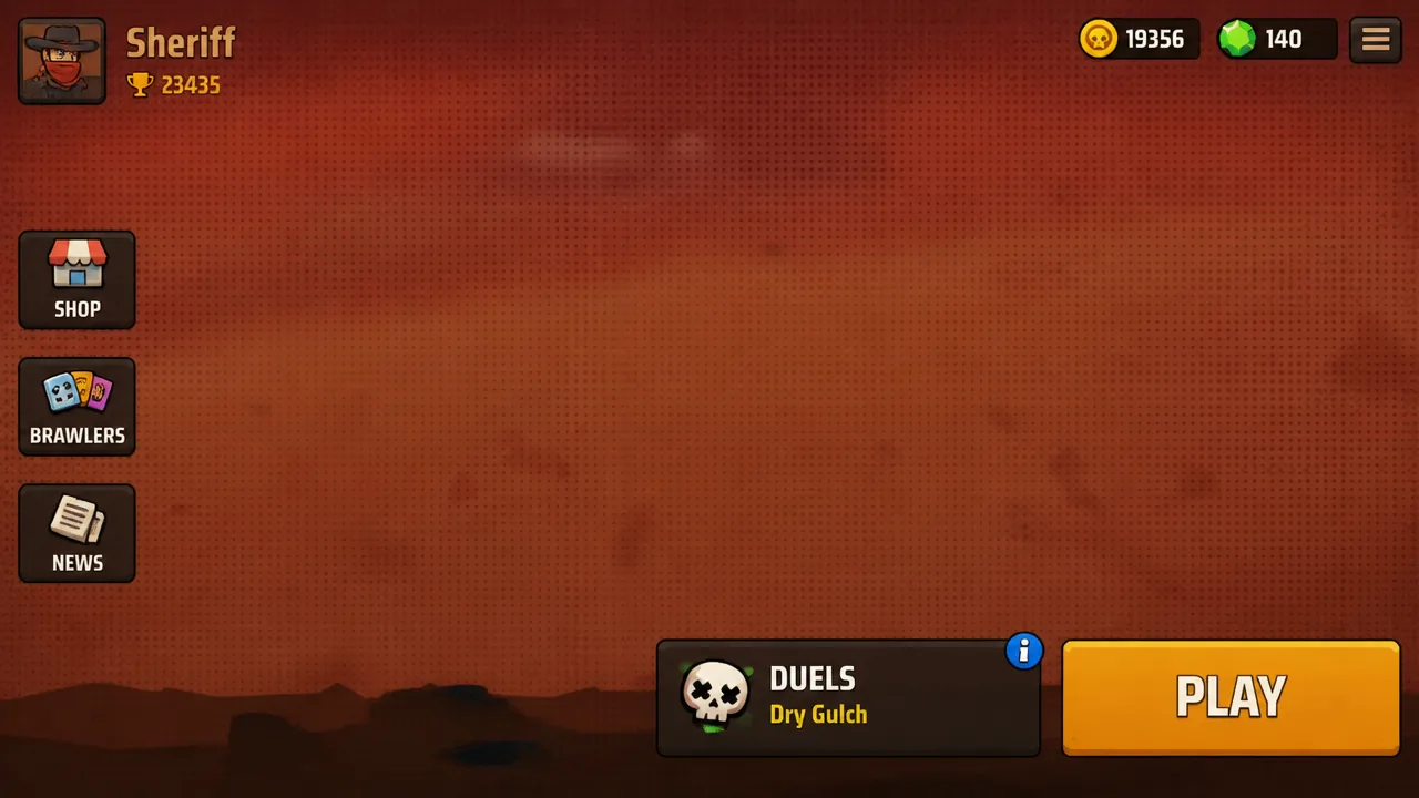 Far Far West main menu with the Duels Dry Gulch mode selected and the Play button highlighted
