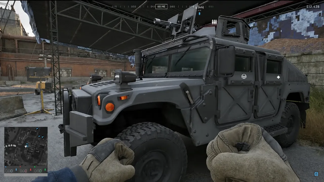 Steering wheel prompt highlighted on an armored vehicle in WARDOGS gameplay