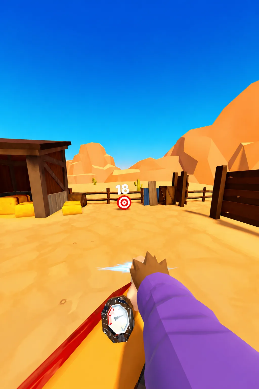 First-person view aiming down at a red bullseye target during a Rivals match