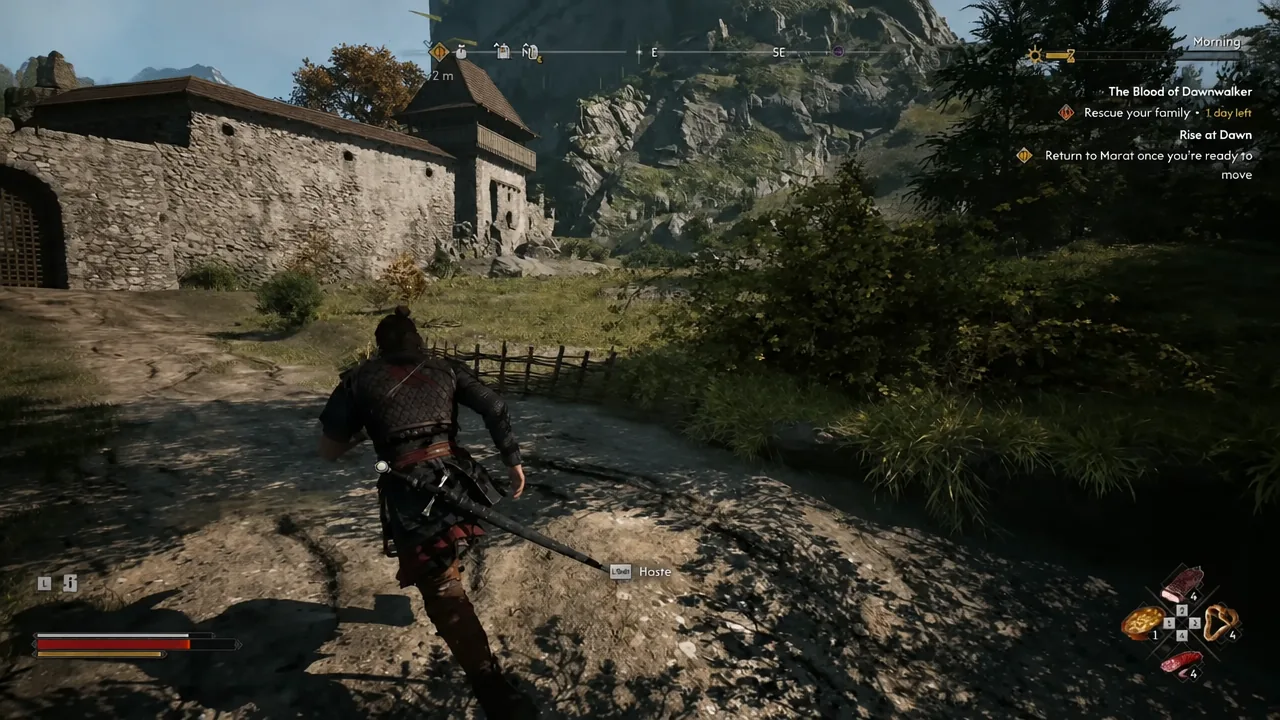 Coen moving toward a marked objective with the Haste ability prompt shown on screen