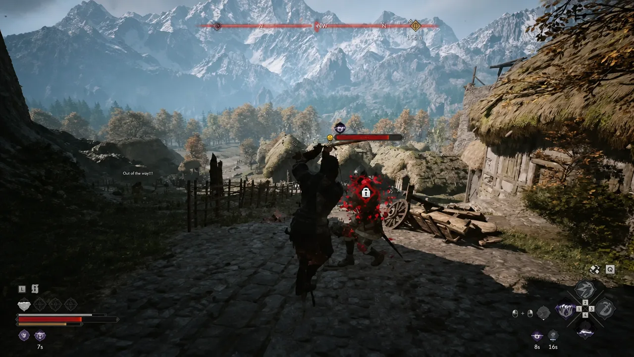 Coen locked on to a hostile soldier mid-attack, with the enemy health bar on screen