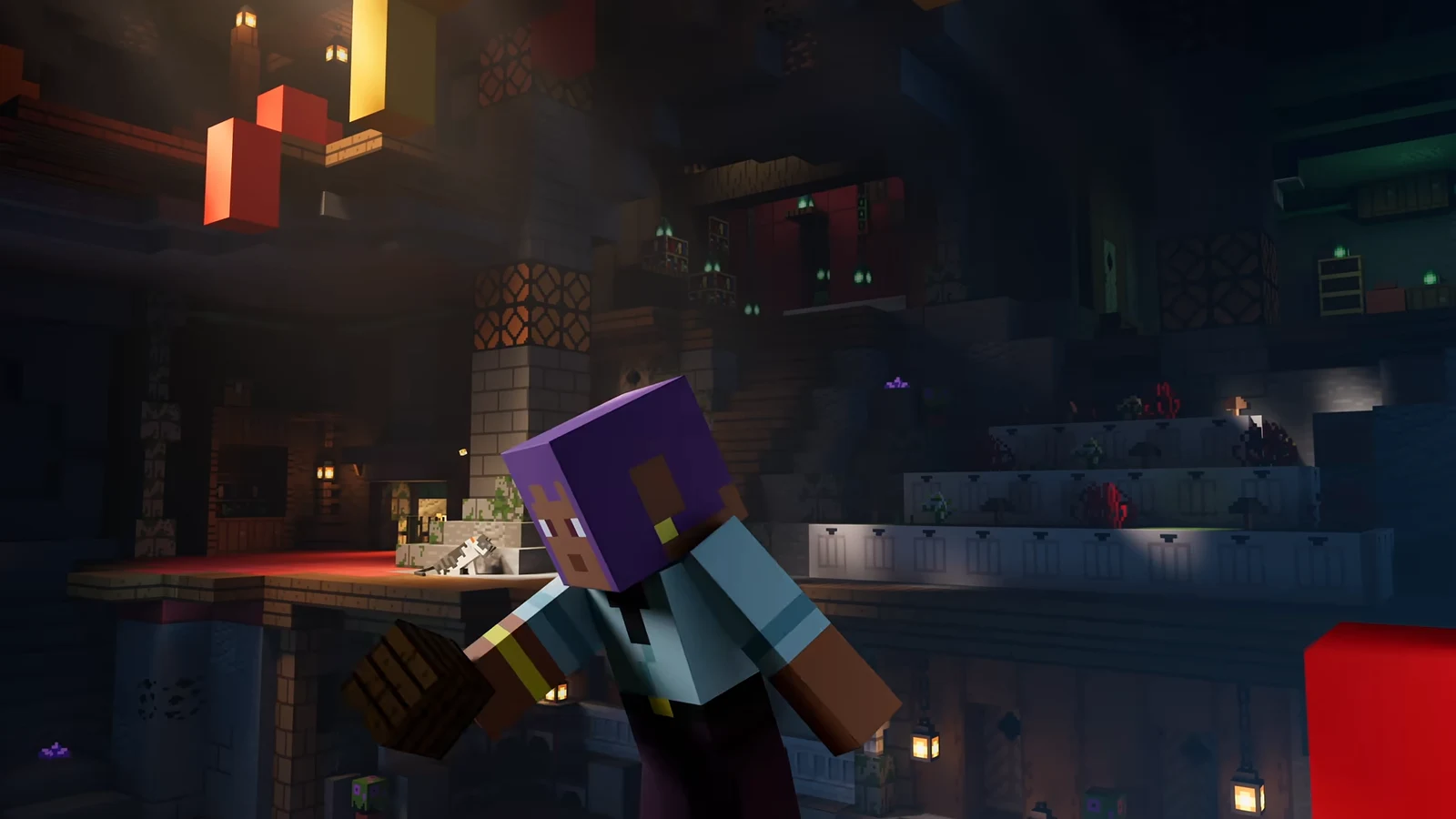 Alex looking through a spyglass at dusk before the trailer moves underground