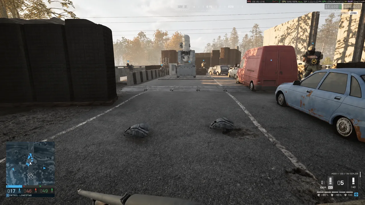 Moving onto a bridge scattered with bags dropped by dead players