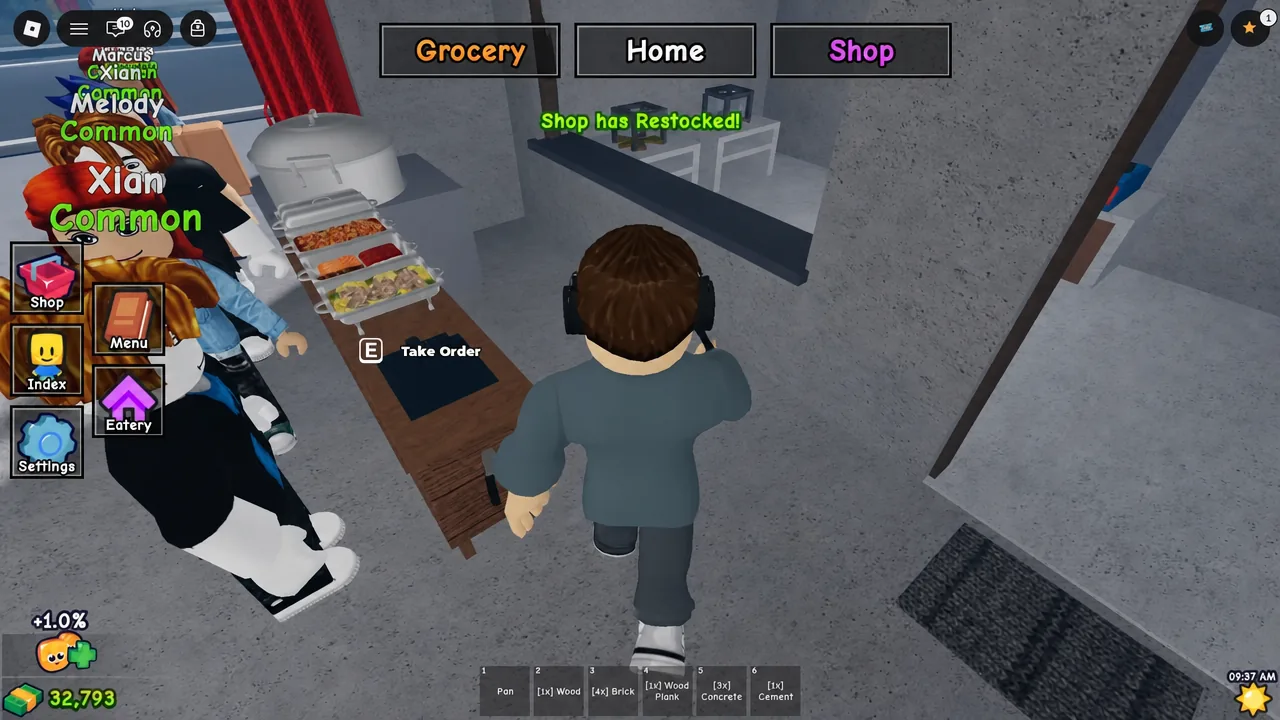 Food counter showing the Take Order prompt as the player approaches a waiting customer