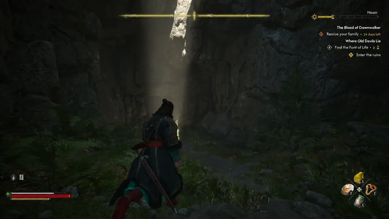 Enter the ruins objective on screen as Coen approaches the overgrown temple entrance