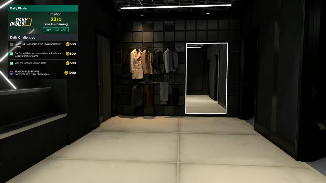 In-game store menu open with the Daily Rivals challenges list visible on screen
