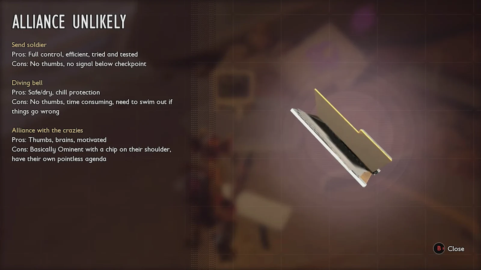 The Alliance Unlikely document listing three options with their pros and cons
