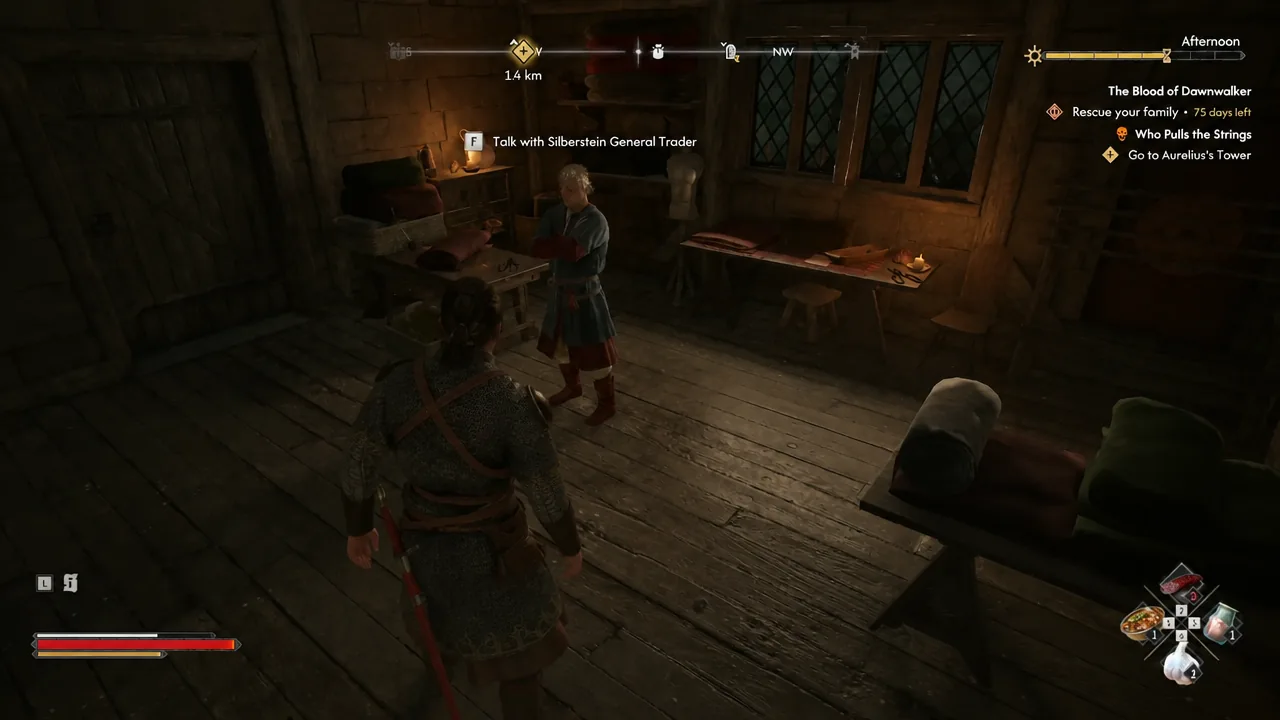 Interaction prompt to talk with the Silberstein General Trader inside the shop room