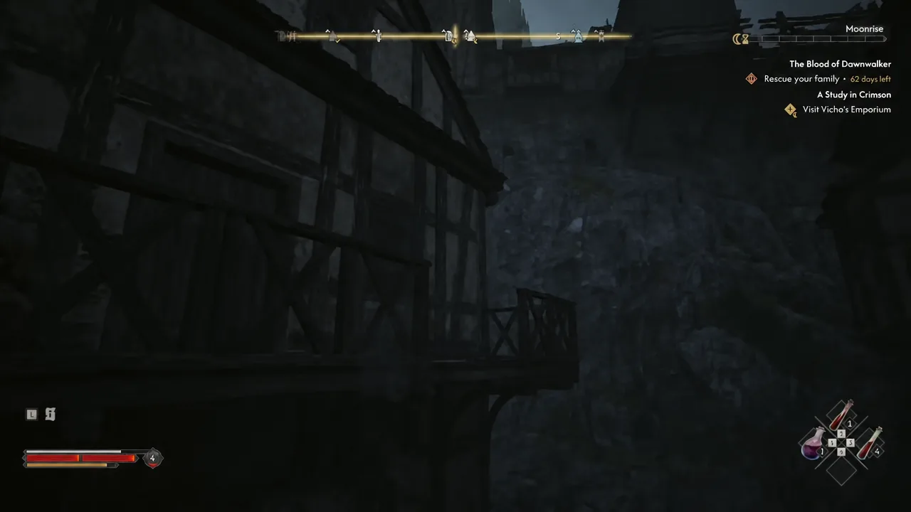 Coen approaching the dark timber walkway outside Vicho's two-storey shop at night