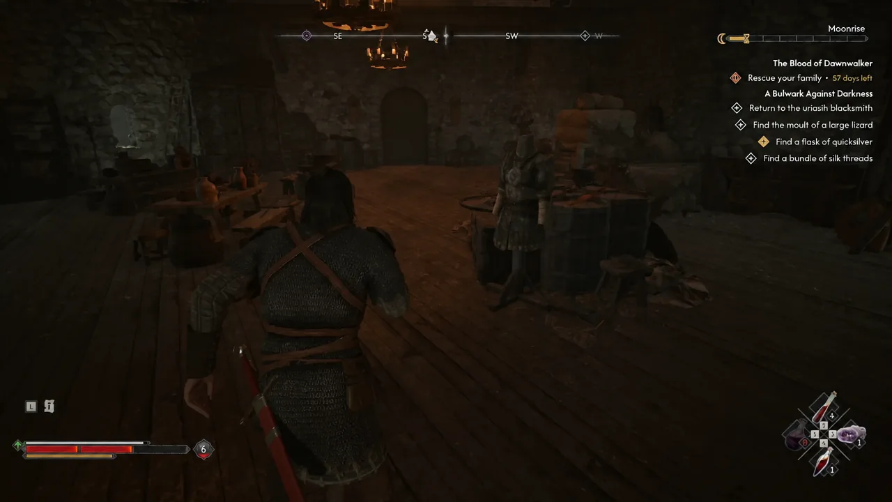 Quest tracker showing Find a flask of quicksilver while exploring the interior of Silts Tower