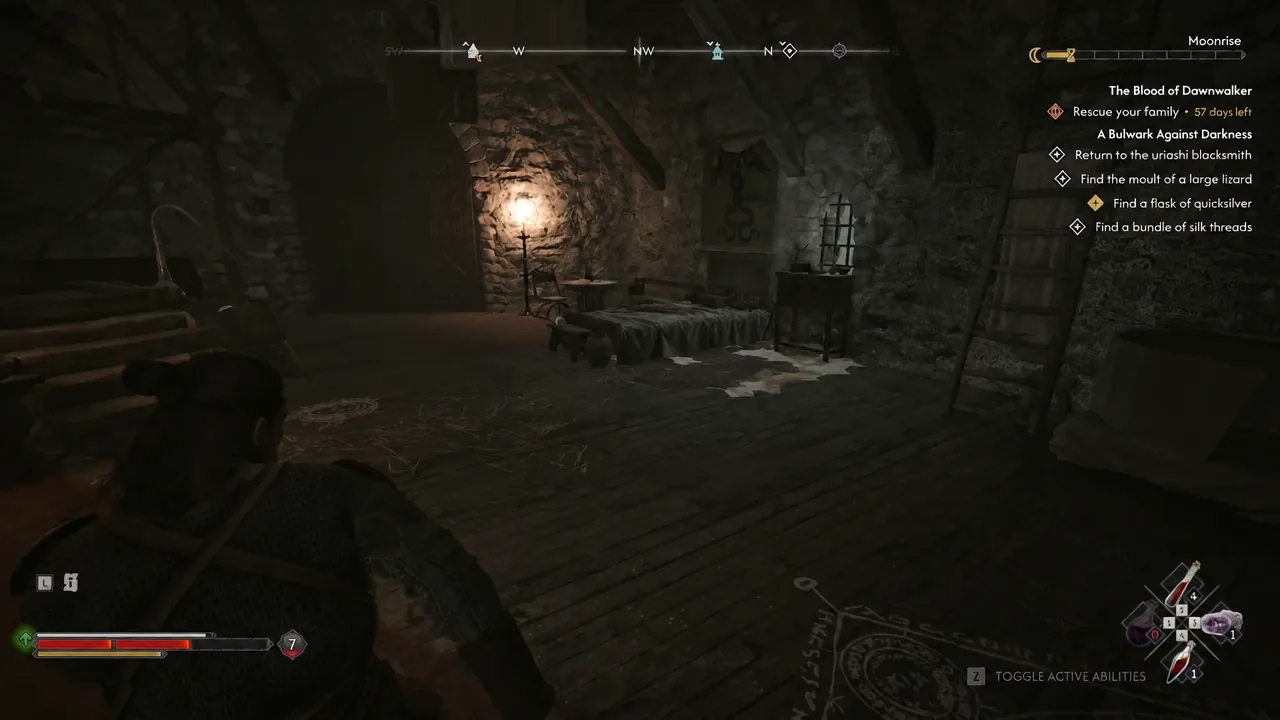 Searching the top room of the tower for the Flask of Quicksilver