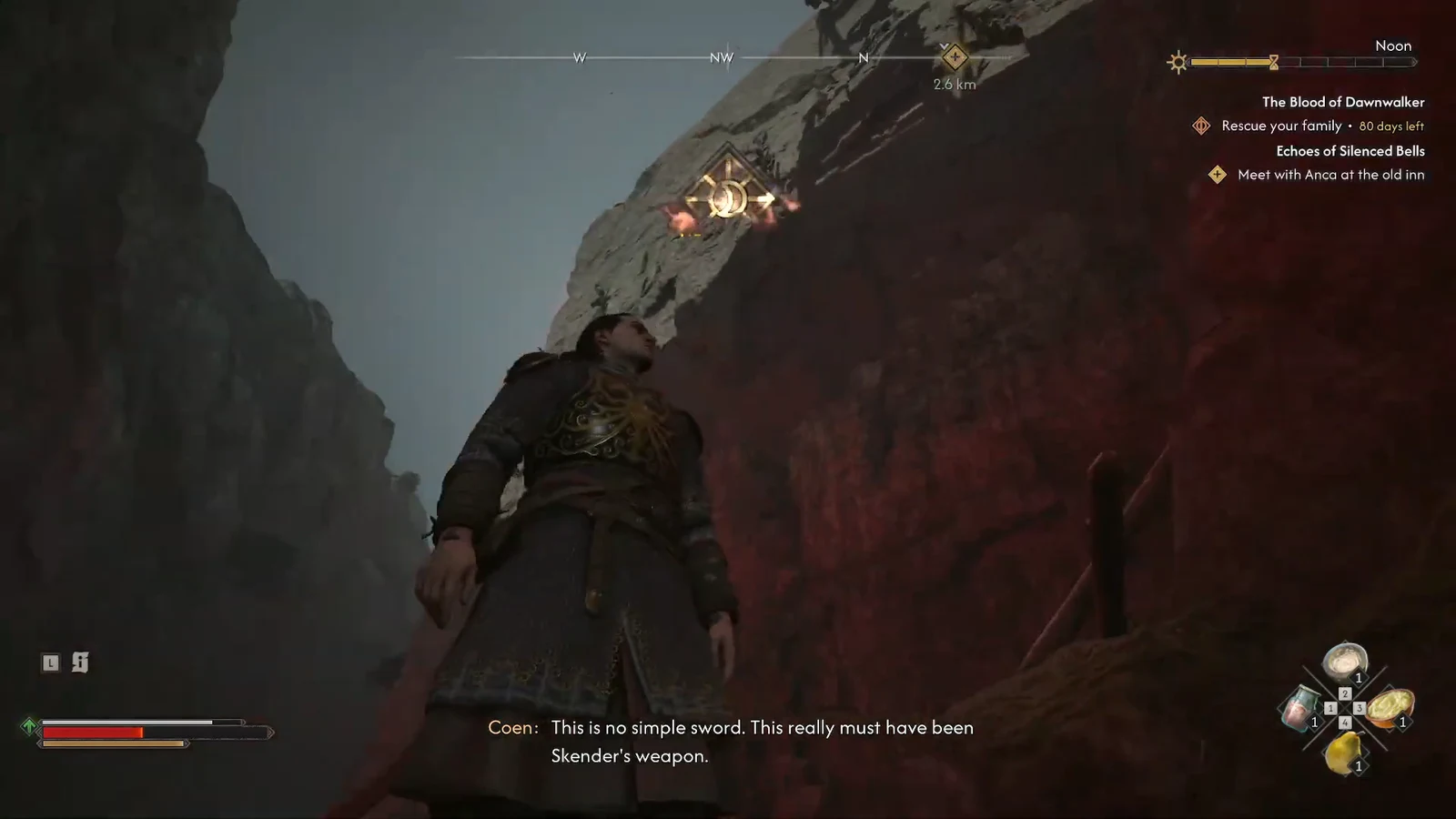 Quest tracker on screen while moving through the chasm toward the objective marker