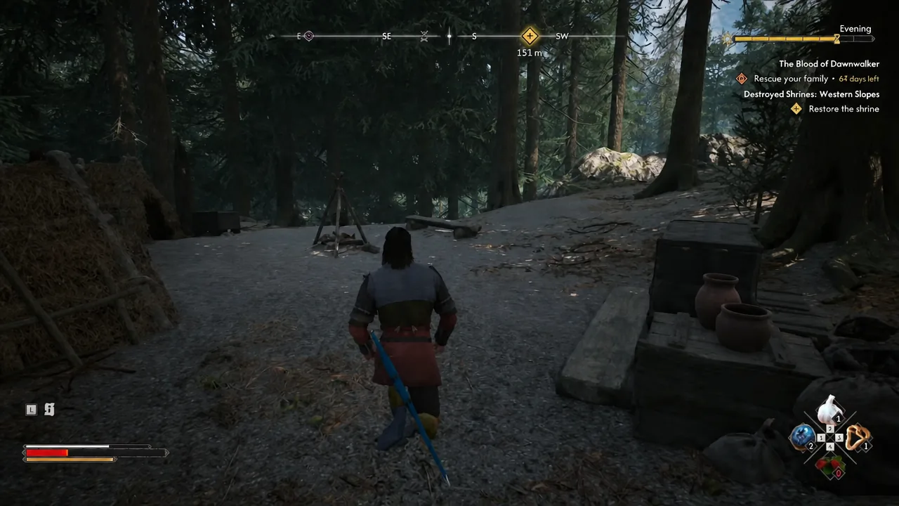 Quest tracker showing Destroyed Shrines: Western Slopes with the restore the shrine objective