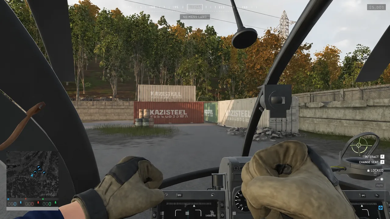 Seated in the helicopter with the INTERACT F prompt visible on screen